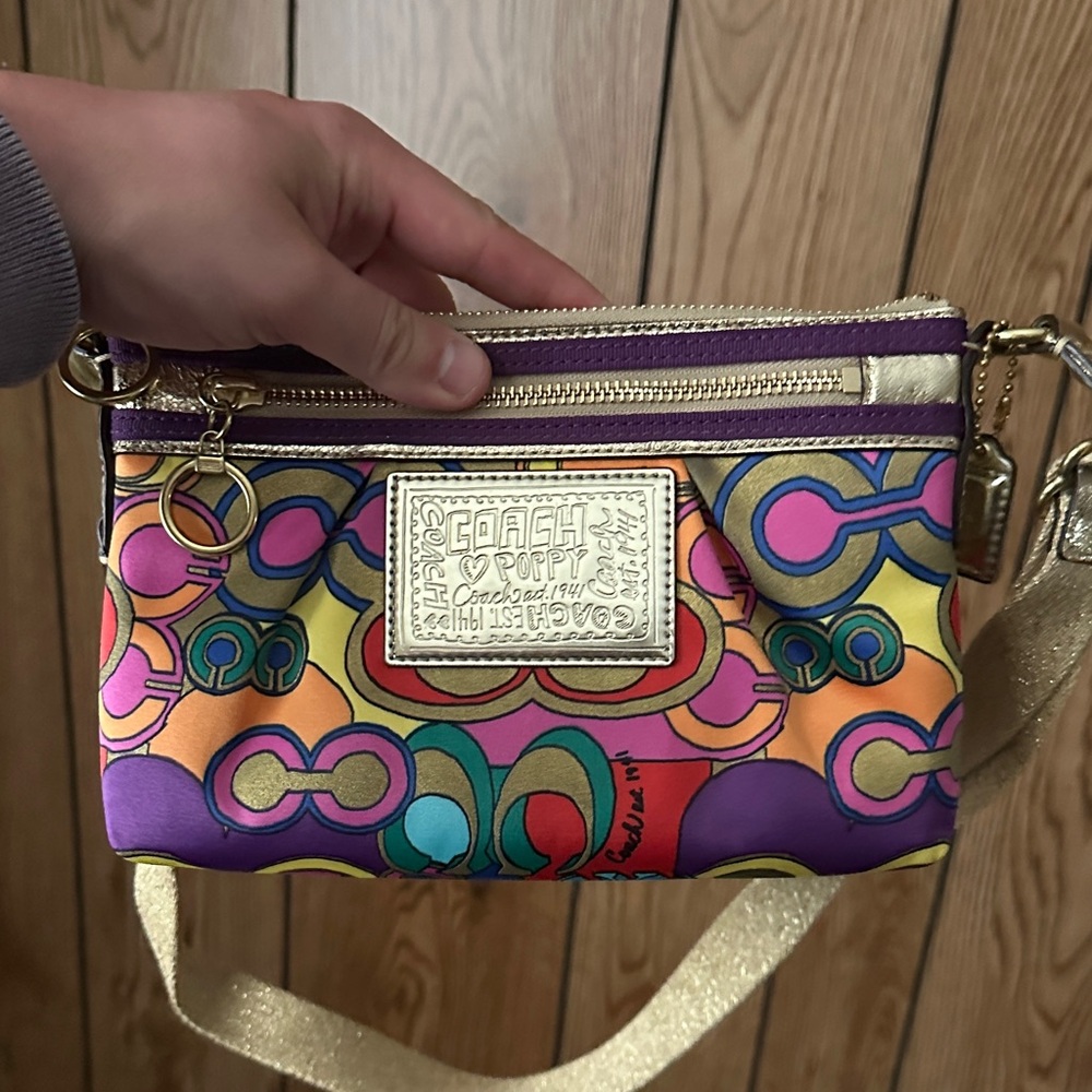 Coach Multicolor Purple, Pink & Yellow Printed Crossbody